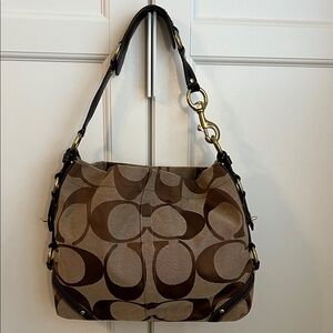 Coach “Carly” Brown and Tan Signature Shoulder Bag